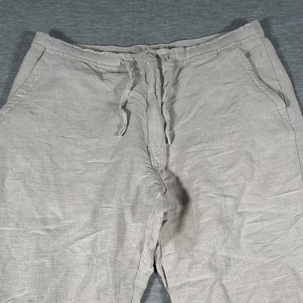 Cubavera Pants Mens XL Beige Linen Blend Jogger Drawstring Relaxed Fit Casual